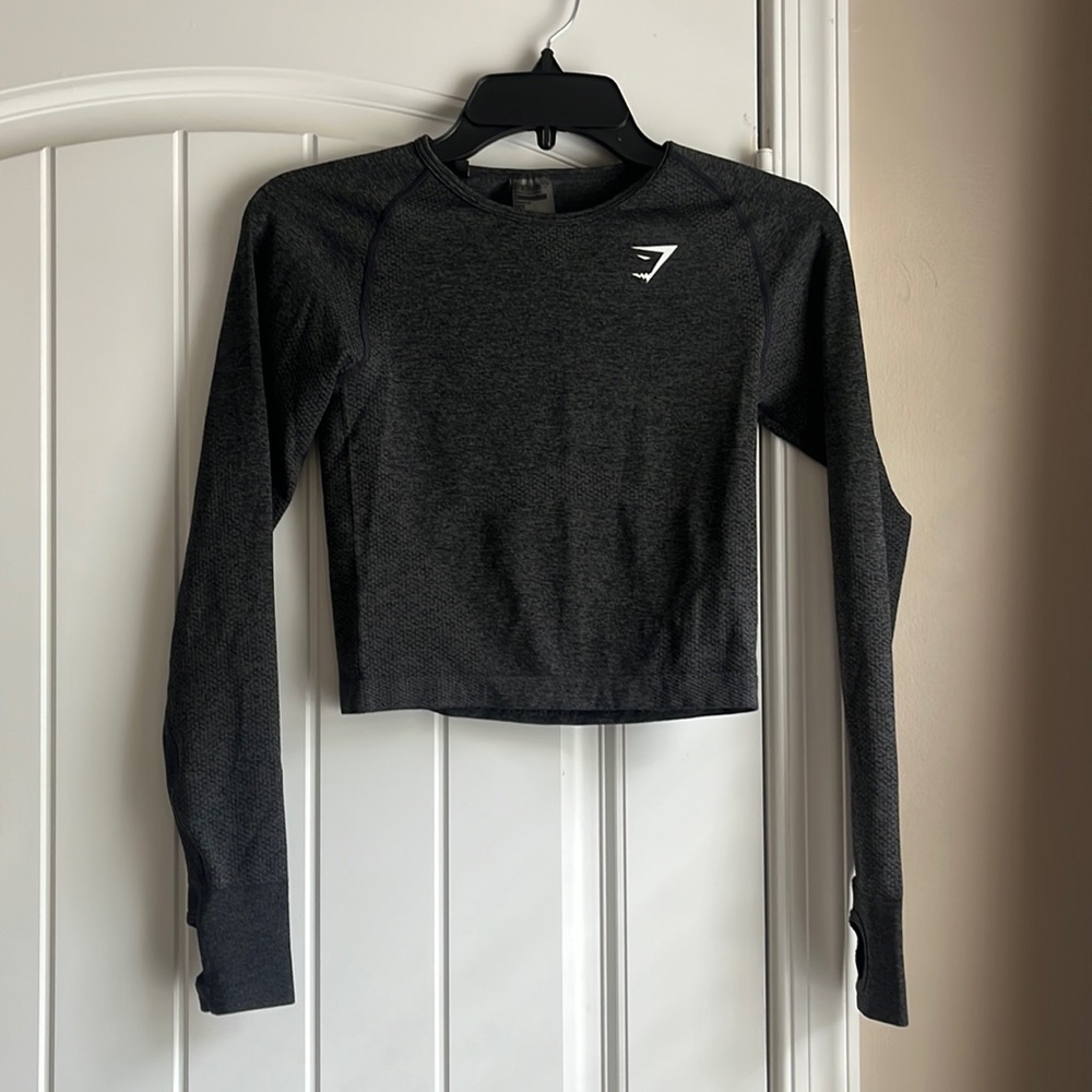 Gymshark Dark Grey Crop Long Sleeve Top Size Medium